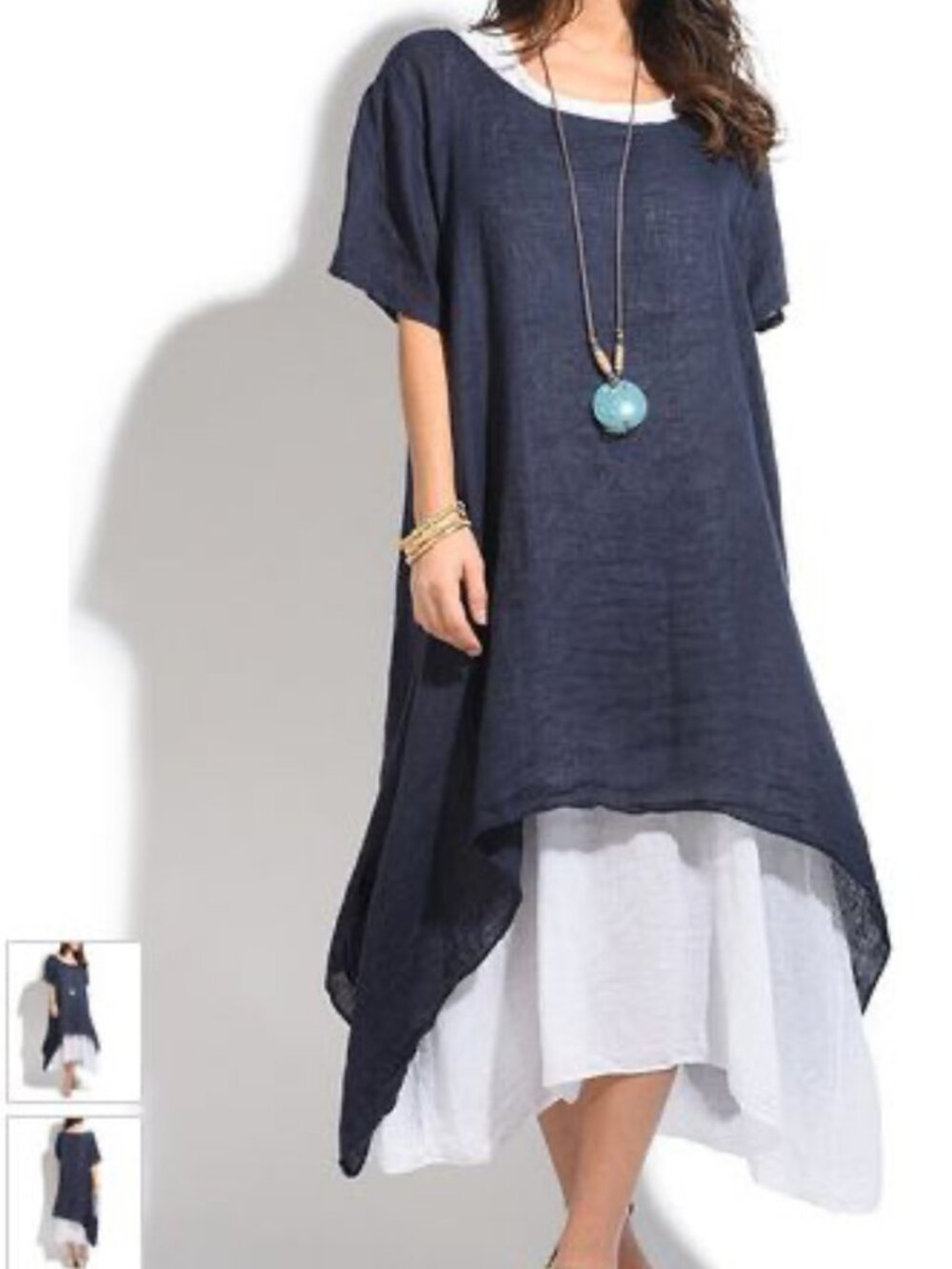 NWT Linen Lagenlook Layered Dress Blue made in ITALY
